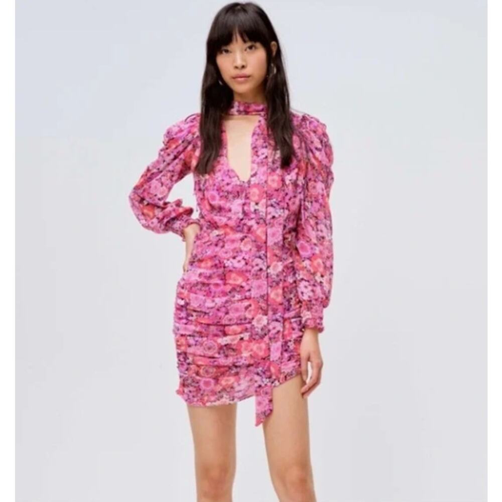 For Love & Lemons Cheyenne Floral‎ Mini Dress Womens M Pink Asymmetrical